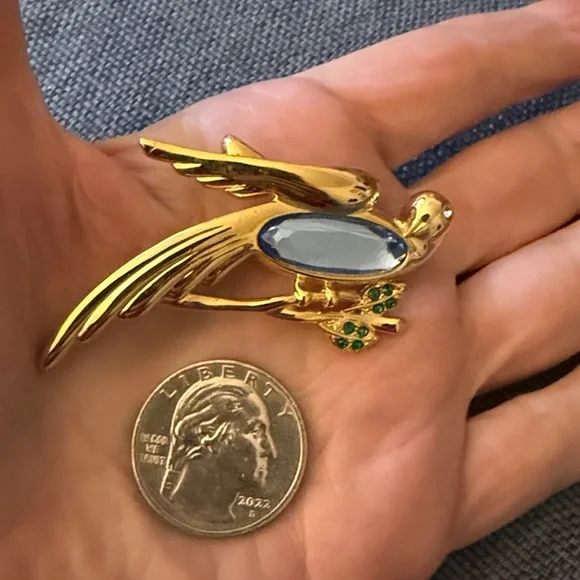 Vintage Monet Jelly Belly Gold Tone Bird on a Branch Brooch. Signed. Circa 90’s. - Picture 2 of 5